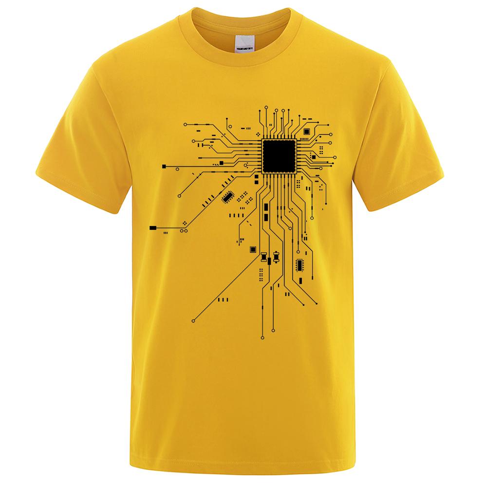 HerSight CPU Processor Circuit Diagram T-shirt Heren Zomer Katoenen T-shirt Heren Grappige Tops Mode Tees Homme Merk Unisex Kleding C99 XXXL geel