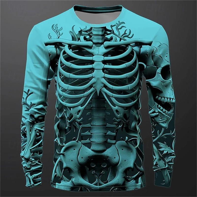 ETST WENDY 005 3D Print Skeletschedels Patroon T-shirts Mannen Lange Mouw Casual Mode T-shirt Top Sweatshirt Ademende Streetwear Losse T-shirts 5XL