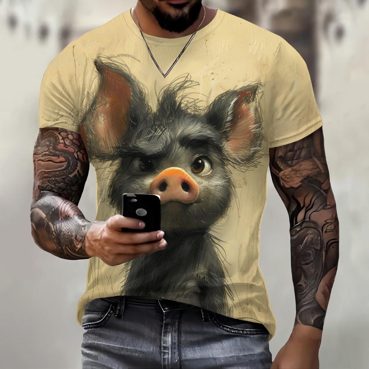 Plus Size FUGUIS Grappig 3D-varkensprint T-shirt voor heren Street Trend Hip Hop-kleding Casual O-hals T-shirt met korte mouwen Mode Losse zomertops 6XL