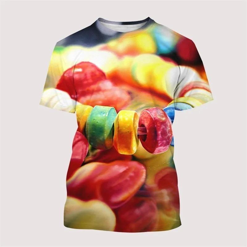 ETST WENDY 005 Grappig 3D Print Snoep Lolly T-shirt Heren Mode Voedsel Patroon T-shirt Zomer Ronde Hals Korte Mouwen Tops Populair Dames T-shirt L