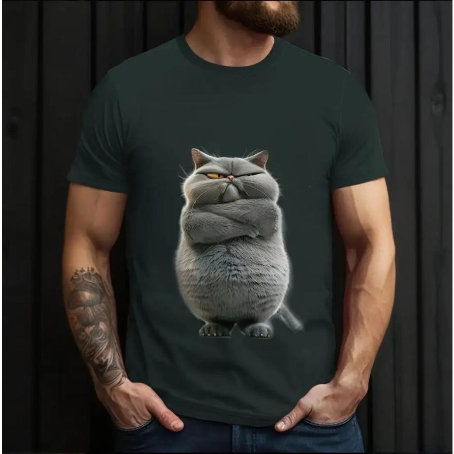 Plus Size FUGUIS Dieren T-shirt voor heren Zomer Korte mouw Kattenprint T-shirt Mode Streetwear Oversized Kleding Casual Ronde hals Trui 6XL