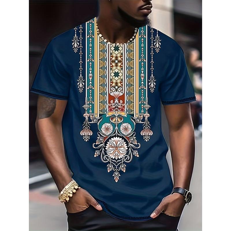 ETST0013 African Ethnic Pattern T-Shirt For Men Tribal Dashiki 3D Printed Tees Summer Casual Short Sleeve Loose T Shirts Round Neck Tops 6XL