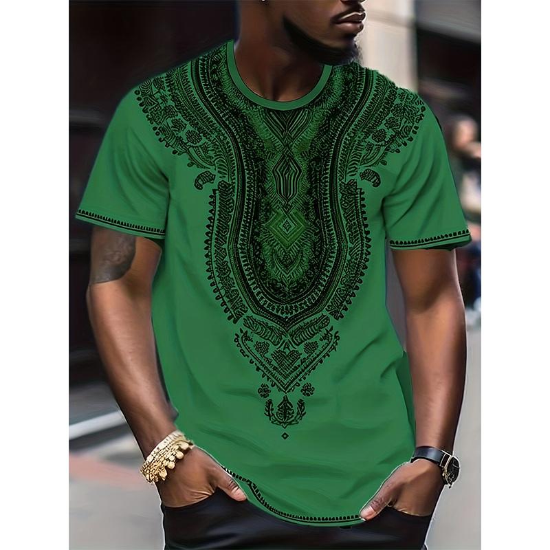 ETST0013 African Ethnic Pattern T-Shirt For Men Tribal Dashiki 3D Printed Tees Summer Casual Short Sleeve Loose T Shirts Round Neck Tops 6XL