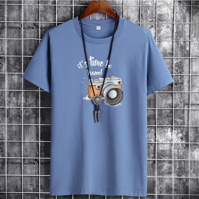 QICED Zomer T-shirt met korte mouwen Heren O-hals Trend Ondershirt XXXXXXL staalblauwe kleur