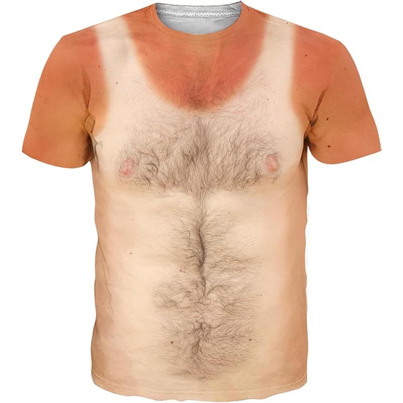 Baibao QIQI Fanient Heren Harige Borst T-shirts Grappige Ronde Hals Grafisch Patroon Korte Mouw T-shirts Droogt Snel en Koel XXL