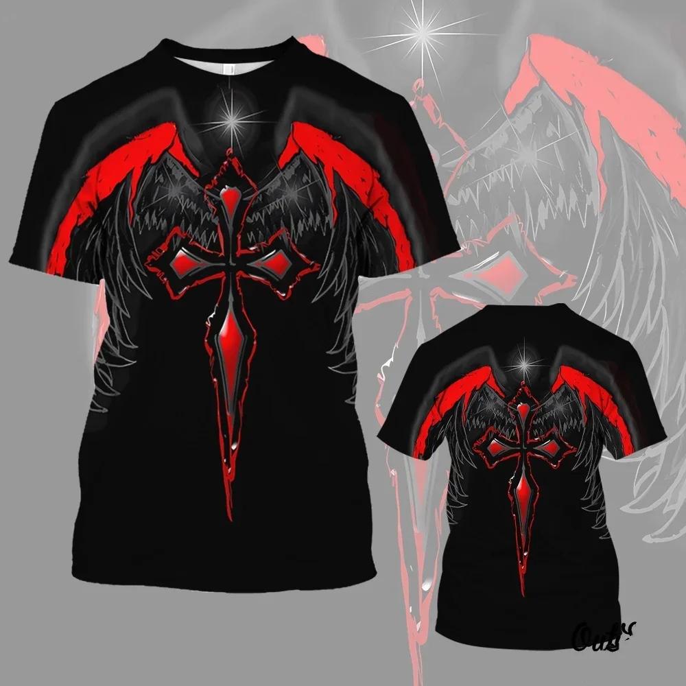 Chaokebang Grappig 3D Jezus Kruis Patroon Heren T-shirt Mode Vleugel Print Korte Mouw Tops Zomer Casual O-hals Losse Pullover Hip Hop Tees 3XL