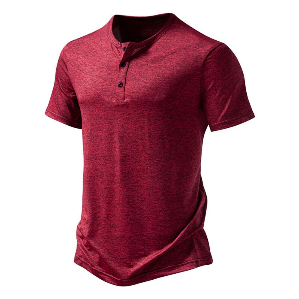 FEGKZLI Fashion Heren Henley kraag T-shirts Zomer Casual Effen Kleur Korte Mouw T-shirt Hoge Kwaliteit Tops 2XL bordeaux