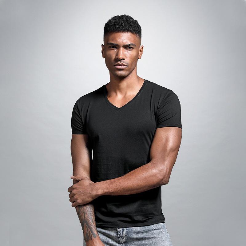 Got Now Heren Slim Fit Effen V-Hals Wit T-Shirt - Korte Mouwen, Sweetheart Halslijn, Aansluitend Onderhemd L