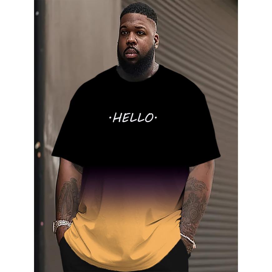 HerSight Gradient Crew Neck Korte Mouw Alfabet Print T-shirt Casual Weekendkleding voor Mannen en Tieners Vakantie Resorts Lente/Zomer/Herfst 6XL