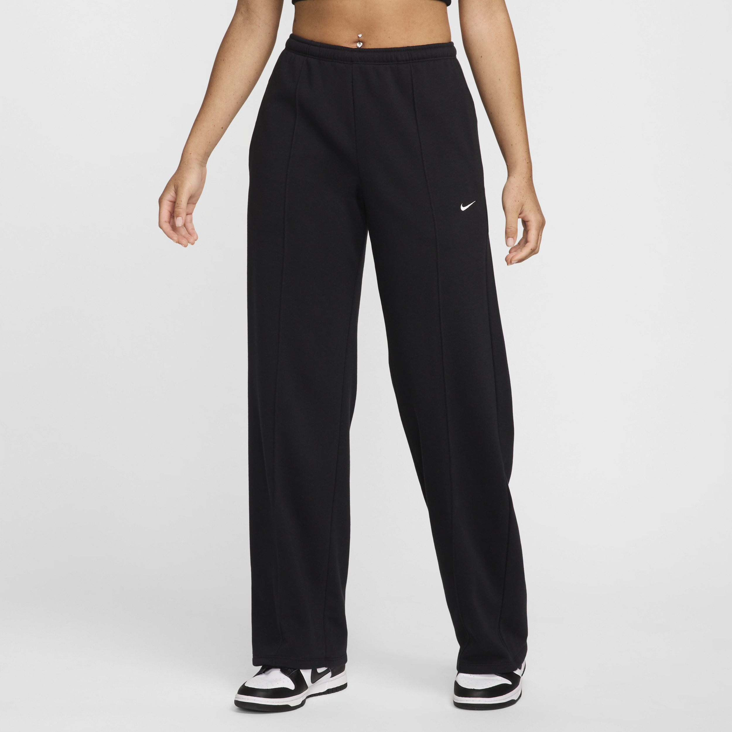 Nike Sportswear Chill Terry joggingbroek van sweatstof met open zoom en halfhoge taille voor dames - Zwart