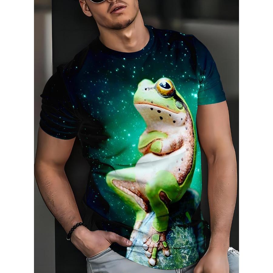 WowClassic Robotpatroon Tees Heren Streetwear Contrast Kikker 3D Print T-shirt Mode O Hals Korte Mouw Tops Zomer T-shirts M groen