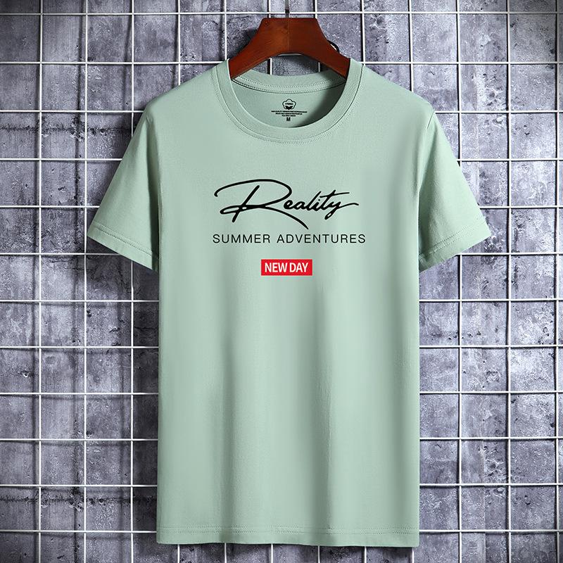 QICED Katoenen T-shirt met korte mouwen Herenmode Losse shirt met halve mouwen Bedrukt meelevend shirt XL