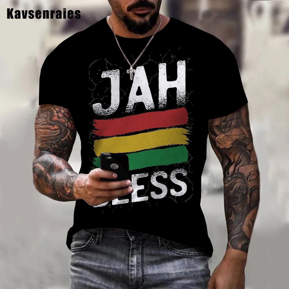 Laoxu Persoonlijkheid Jah Bless Bedrukt 3D Heren T-shirt Jongens Unisex Casual Mode Reggae Ronde Hals Korte Mouw T-shirt 5XL XL wit