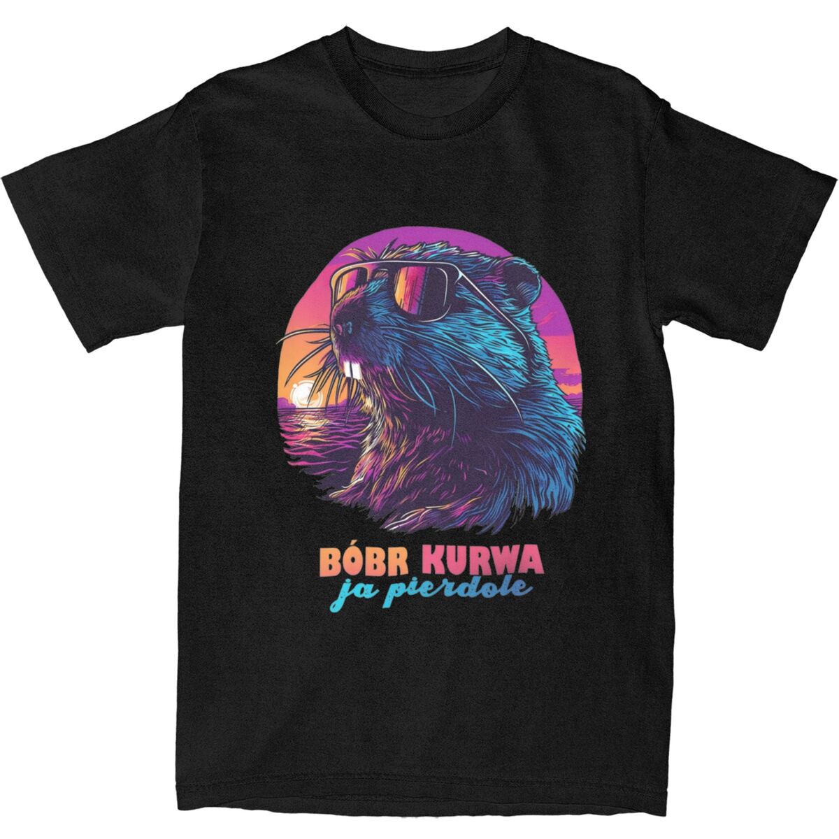 FT T Shirts Paar T-shirts Synthwave Polish Bever Meme Bobr Bober Kurwa T-shirts Nieuwigheid Zomer Tee Shirt Streetwear Design Katoenen Tops XL zwart