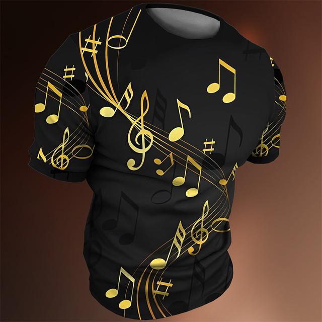 Bobby 2 Retro Heren T-shirt 3d Muzieknoten Bedrukt Herenkleding Dagelijks Casual Korte Mouw Straat Designer T-shirts Top Los Oversized Shirt L