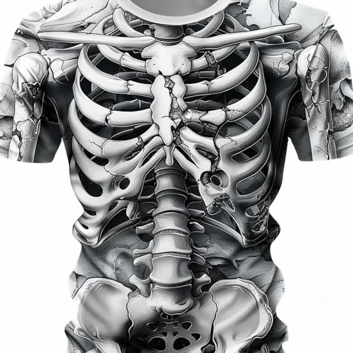 ETST 07 3D Print Cool Skulls Skeleton Grafisch Casual Tees Street Style Heren T-shirt Korte Mouw O-hals Shirts Zomer Klassieke Kleding 5XL