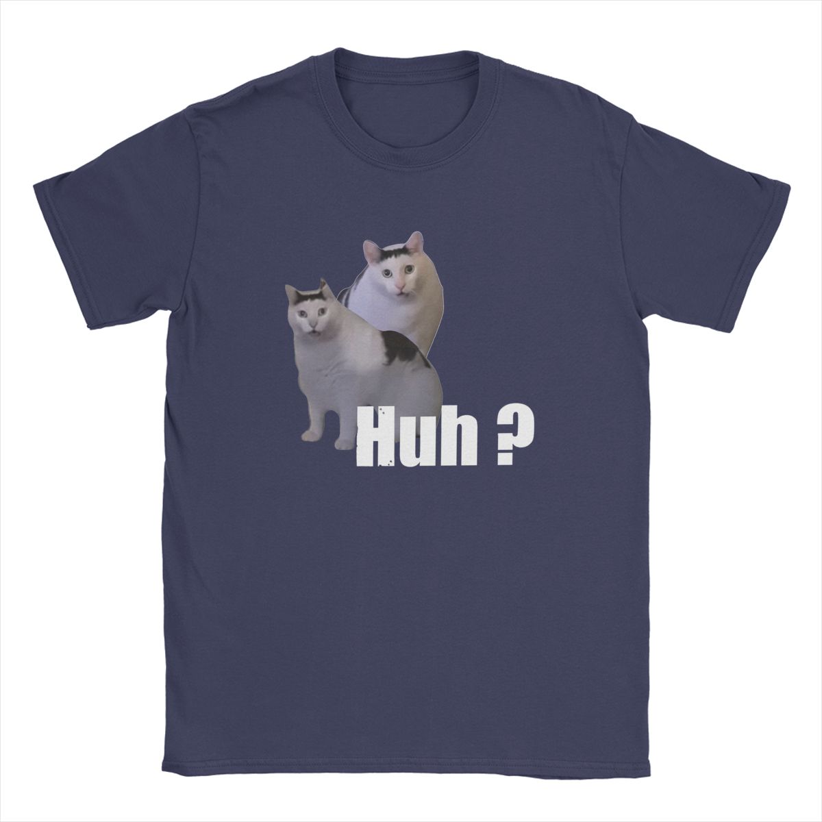 New Young Vintage Huh Cat Meme Grappig T-shirt Heren Ronde Kraag 100% Katoenen T-shirt Y2k Ins Harajuku Korte Mouw T-shirt Nieuwe Aankomst Tops 4XL marineblauwe kleur