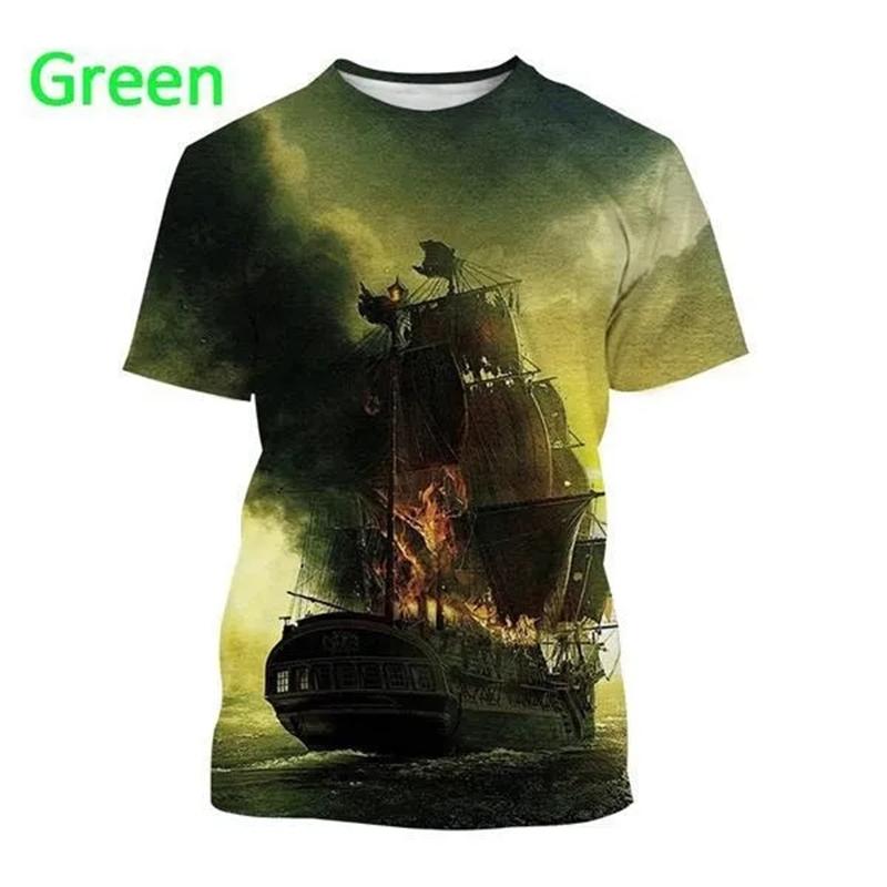 Kukebang Nieuwe 3D-print piratenschip print T-shirts heren casual korte mouwen persoonlijkheid coole straat stijl T-shirt top oversized T-shirts 6XL