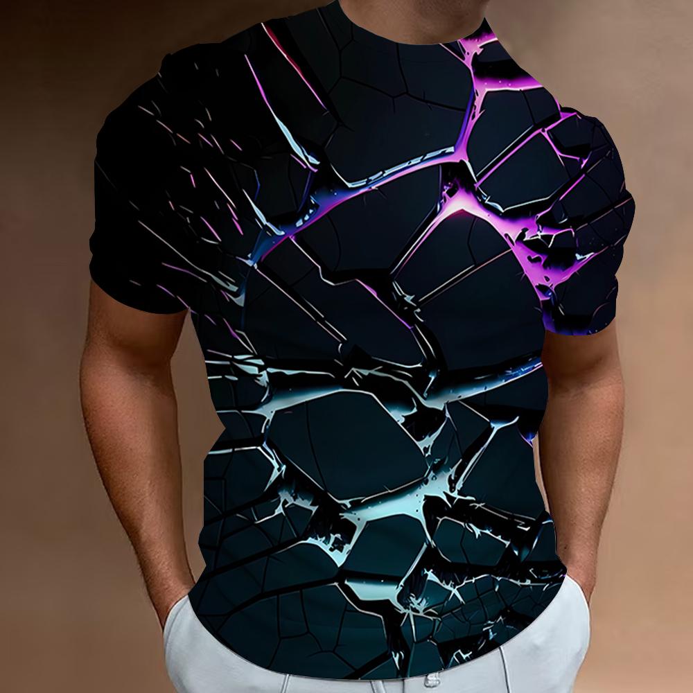 Etst 003 3d Gebroken Rots Print Heren T-shirt Zomer Casual Kort Mouw Top Mode Casual Sportshirt Losse Oversized T-shirts Voor Mannen 2XL