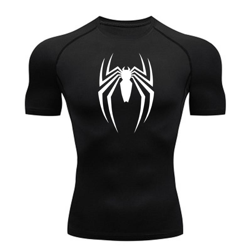 Dress in July Zomer hardloop T-shirt heren korte mouw compressie shirt gym sport top wit & zwart snel drogend ademend MMA fitness kleding M