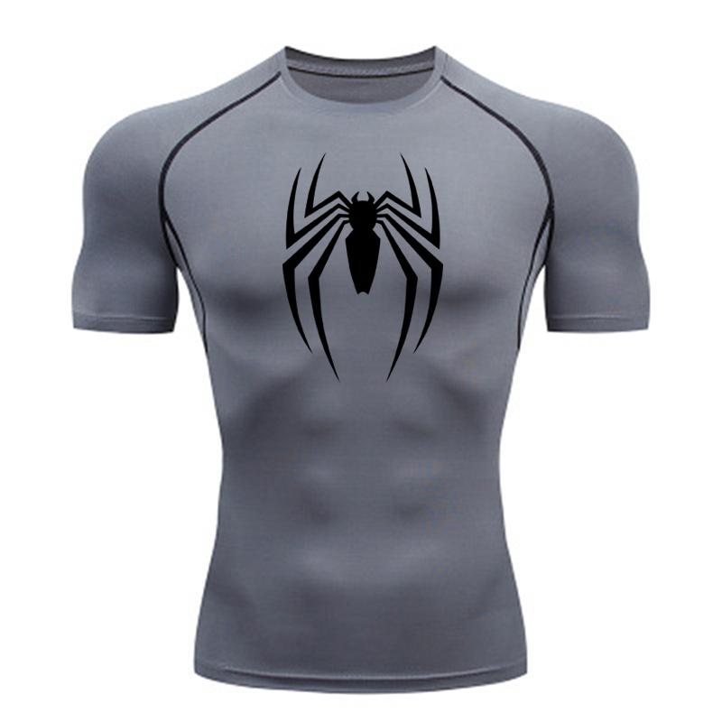 Dress in July Zomer hardloop T-shirt heren korte mouw compressie shirt gym sport top wit & zwart snel drogend ademend MMA fitness kleding L