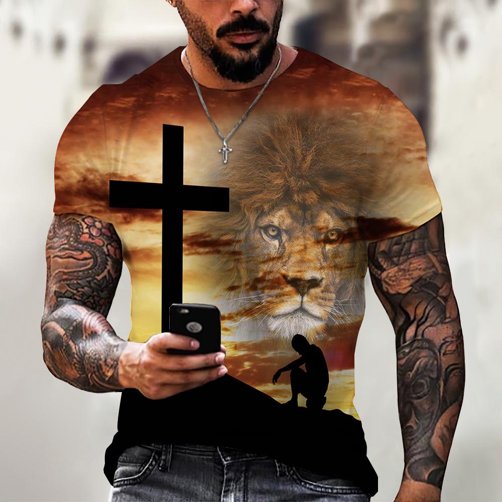 ETST WENDY 05 T-shirts voor heren Kruis Grafische Jezus Christus 3D-print Heren T-shirt Retro Klassiek Korte mouwen Losse persoonlijkheid Oversized Tops 4XL