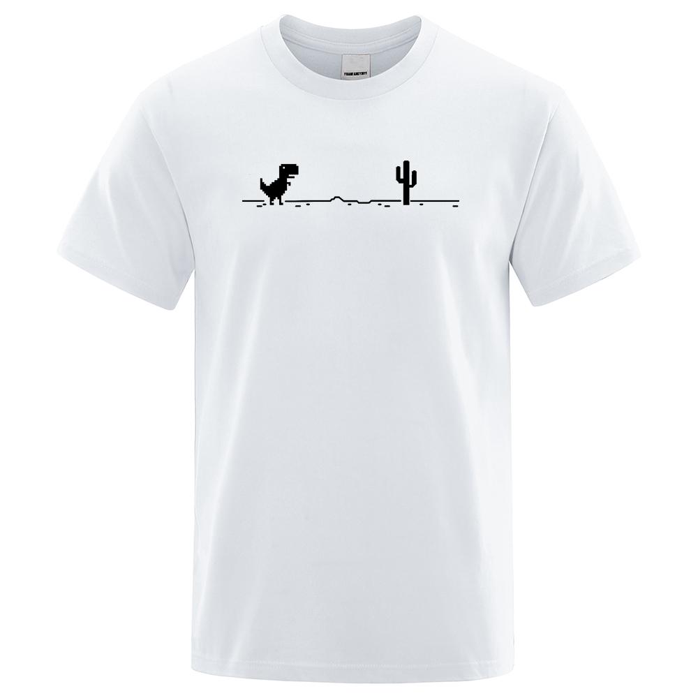 WowClassic Heren T-shirts Bedrukte Dinosaurus Cactus Grappige Tops Zomer Katoenen T-shirt voor Heren Casual O-hals T-shirts Streetwear Basic Top XXXL wit