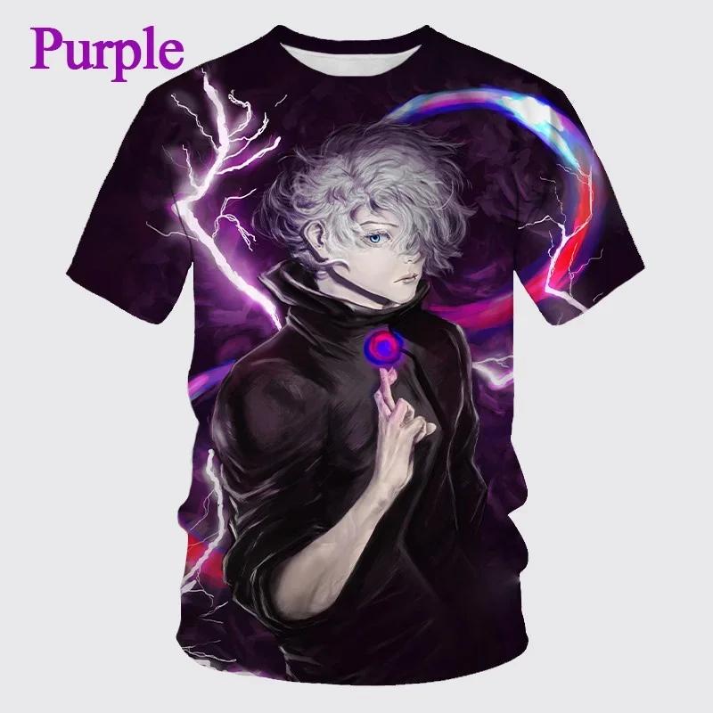 Laoxu 2024 Zomer Nieuwe Anime Jujutsu Kaisen 3D-print T-shirt Heren Persoonlijkheid Hiphop Korte mouwen Unisex Casual Ronde hals Tops 4XL grijs