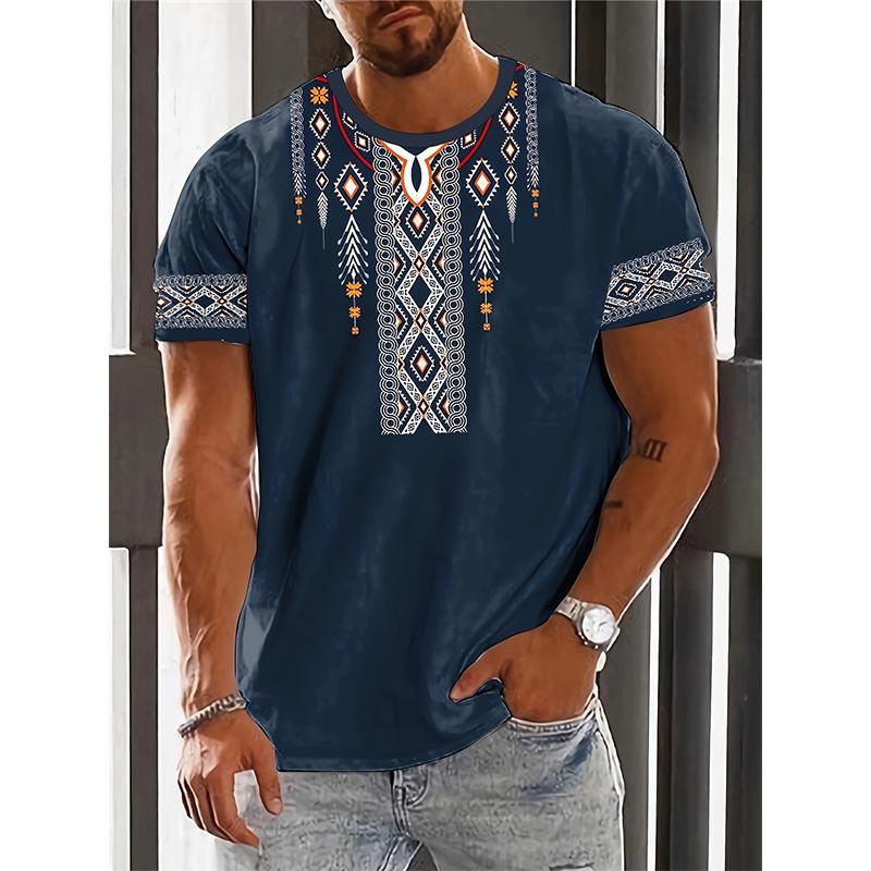 ETST0013 African Ethnic Pattern T-Shirt For Men Tribal Dashiki 3D Printed Tees Summer Casual Short Sleeve Loose T Shirts Round Neck Tops 6XL