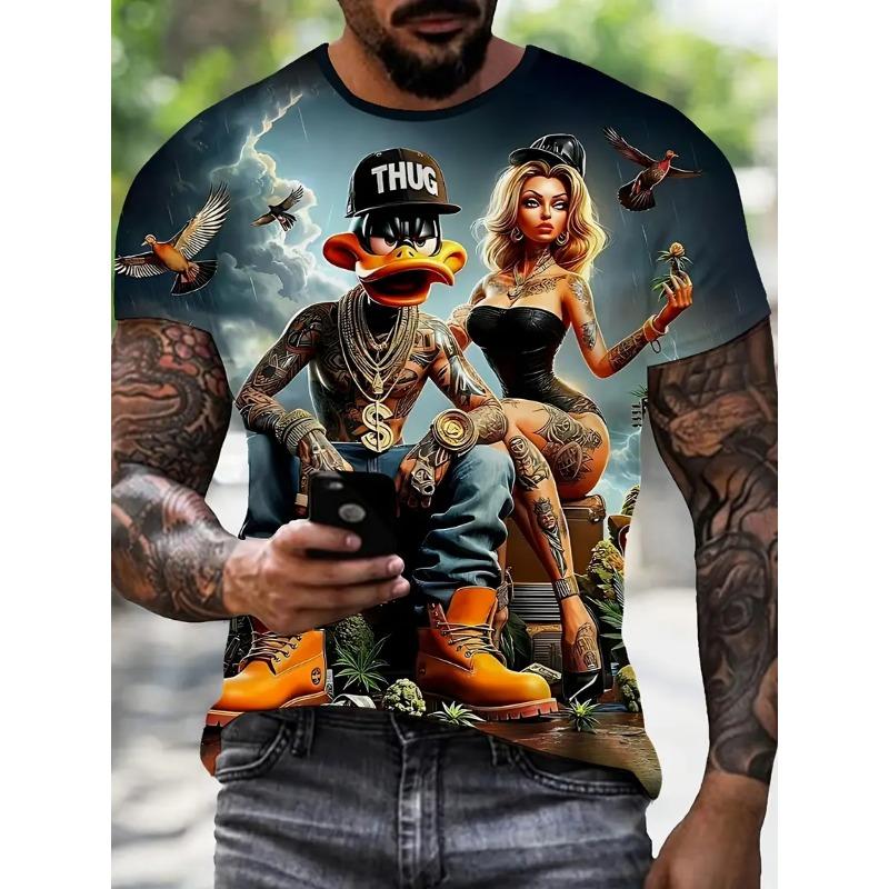 Xuhaijian02 Funny Men's T Shirt Cartoon Duck Print Summer Casual Short Sleeve Pullover Fashion T-shirts Outdoor Male Overszied Clothing L