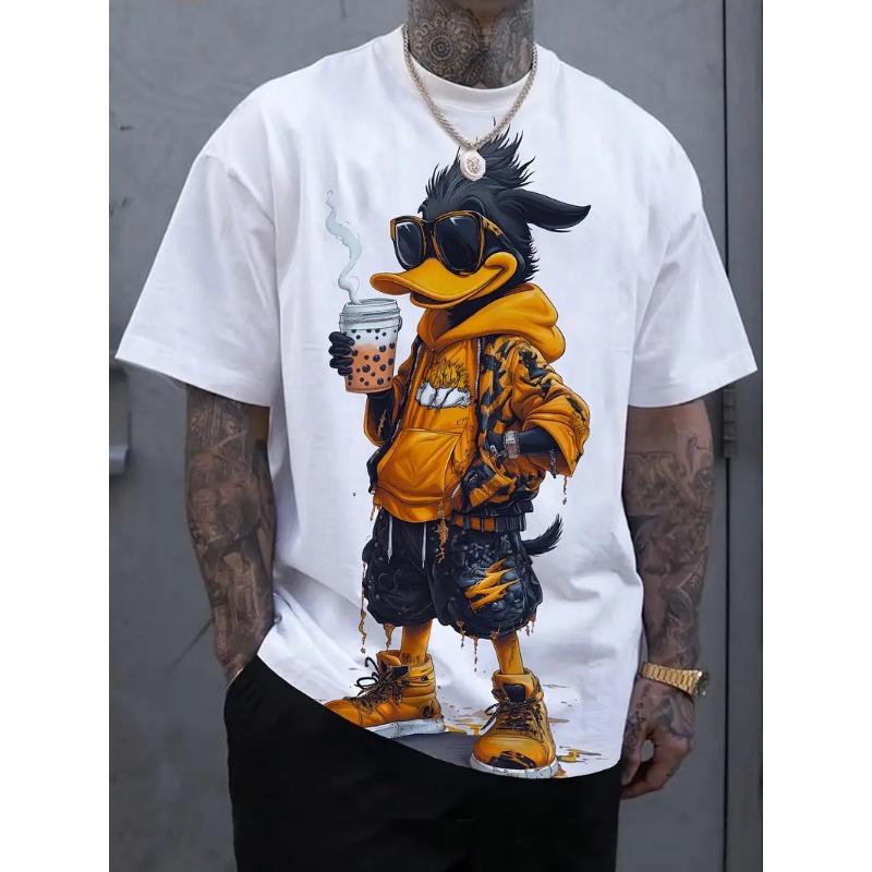 Xuhaijian02 Funny Men's T Shirt Cartoon Duck Print Summer Casual Short Sleeve Pullover Fashion T-shirts Outdoor Male Overszied Clothing M