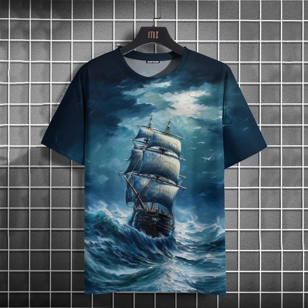 ETST WENDY 005 Summer Conquer Ocean Heren Korte Mouw T-shirts Grote Maat Zeil Grafische T-shirts Voor Heren Mode Casual Jongens Heren Kleding Top L