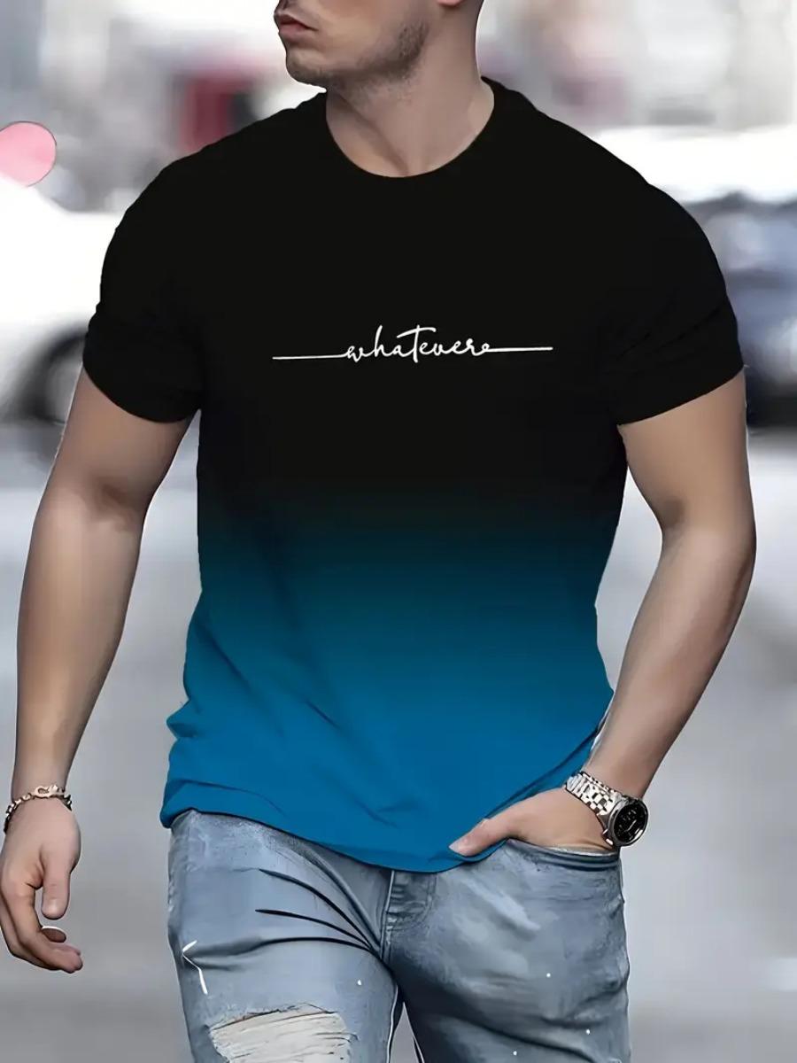 New trendy clothing Heren T-shirt met kleurverloop en 3D-print, casual ademend O-hals, korte mouwen, voor buitenactiviteiten, zomertops 6XL