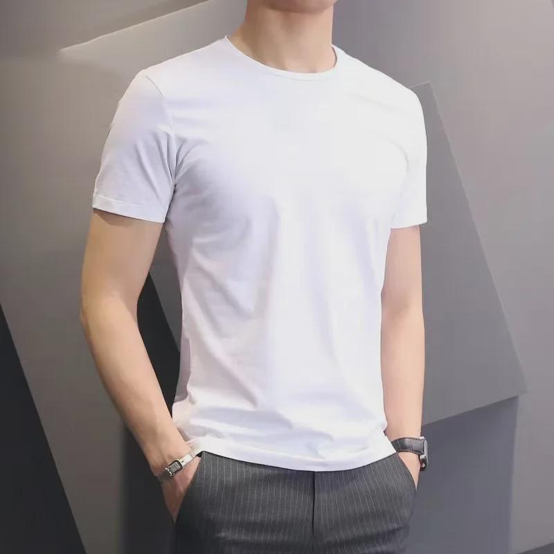 VantaGoods Heren Zomer Slim-Fit Wit T-shirt met Korte Mouwen - Koreaanse Stijl, Trendy Ronde Hals, Grote Maten Beschikbaar 4XL wit