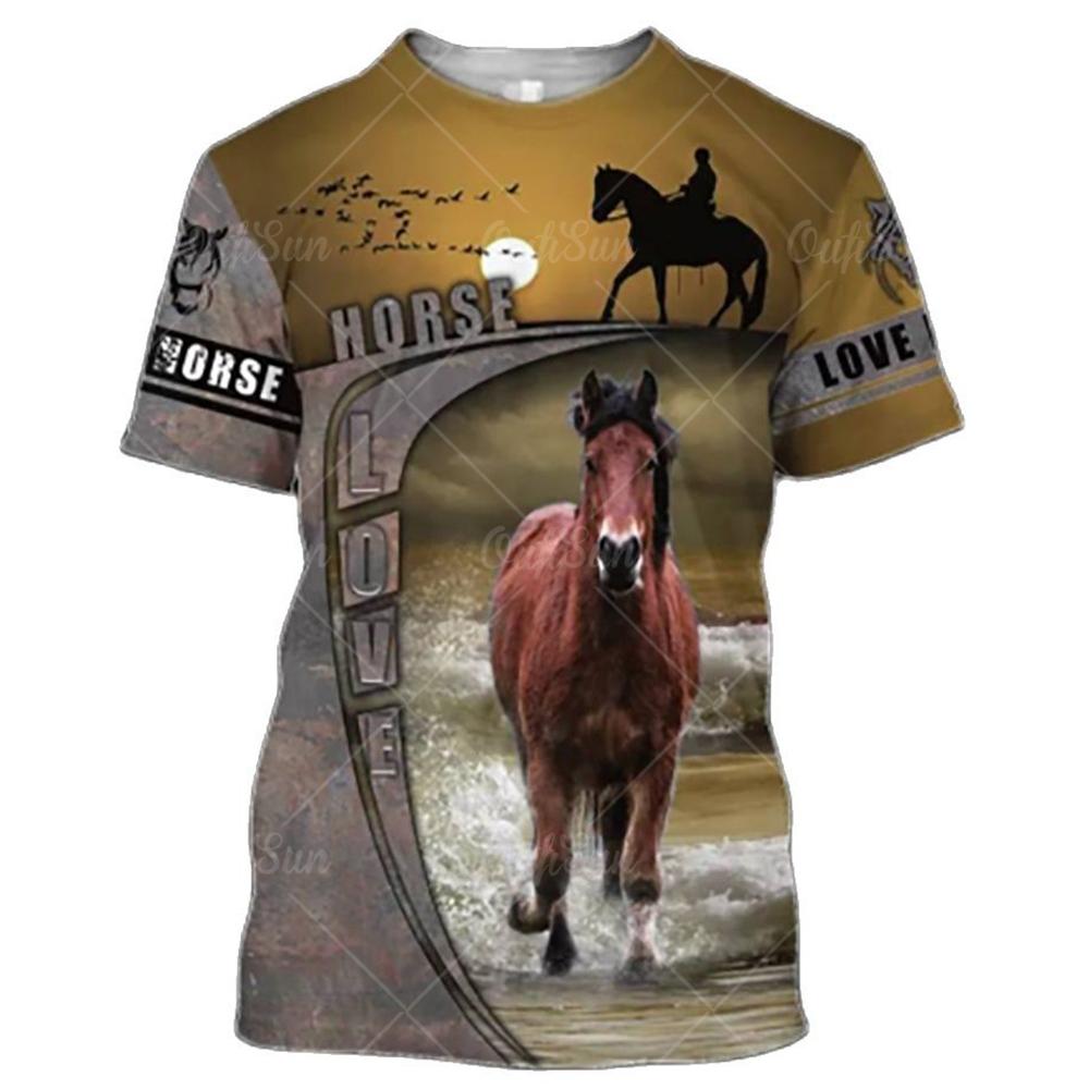 Etst 003 3D-printpaardenshirt Unisex mode dames T-shirt groot los O-hals T-shirt casual korte mouw T-shirt paardenkleding XL