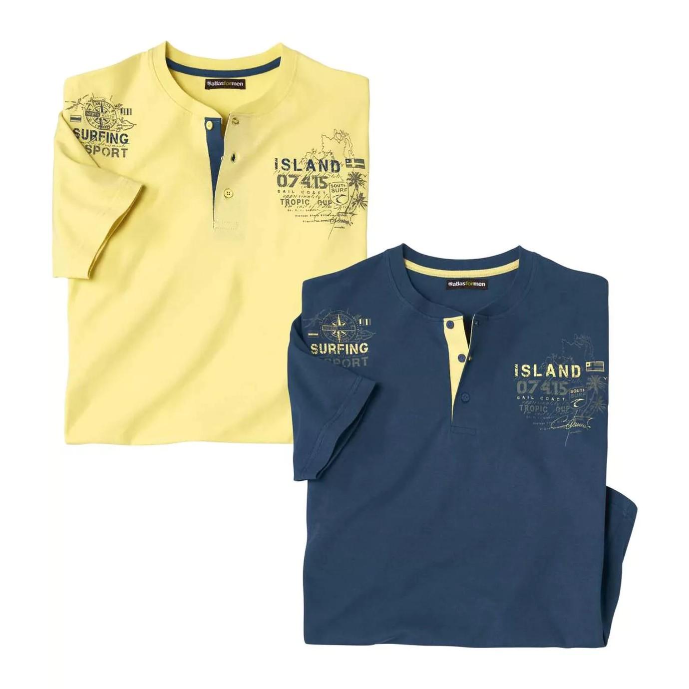 Pertemba Style Loft Atlas For Men Mens Button Front T-Shirt (Pack of 2) 3XL geel