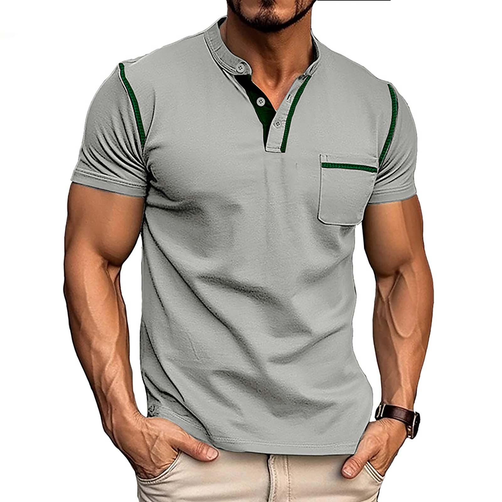 Wahaha123 Heren ronde hals korte mouwen halflange basis shirt top modieus contrasterende kleur T-shirt M