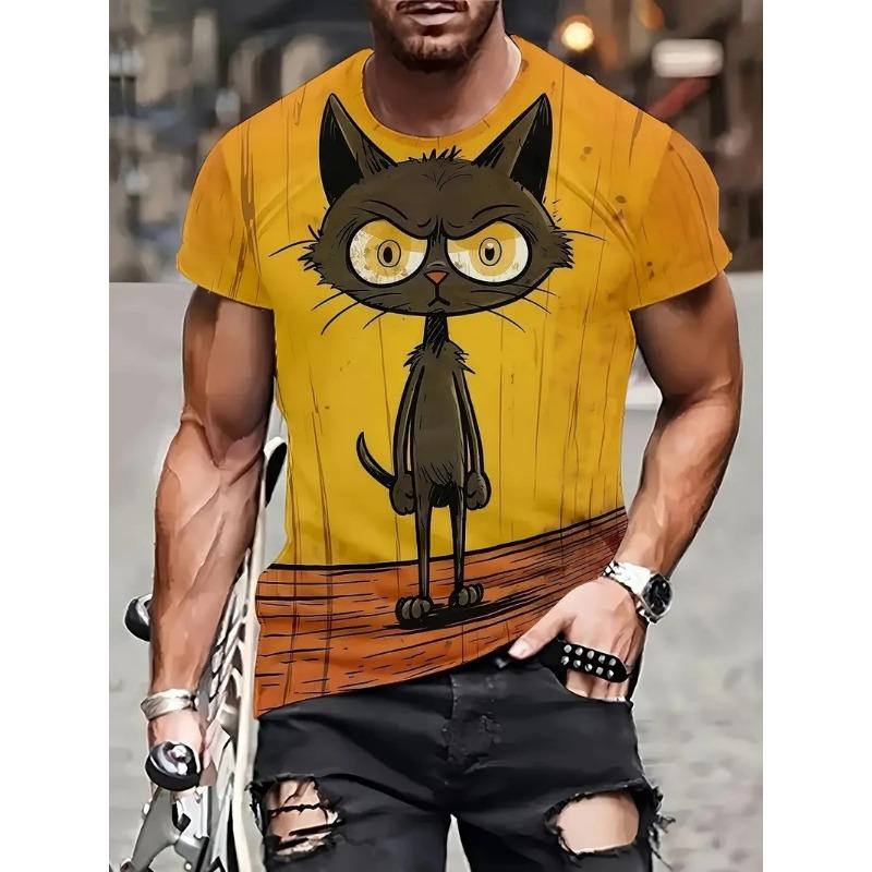 ETST 03 Grappig kattenpatroon T-shirt voor mannen Persoonlijkheidsdier 3D-geprinte T-shirts Zomer Losse tops met korte mouwen Casual ronde hals T-shirts 5XL
