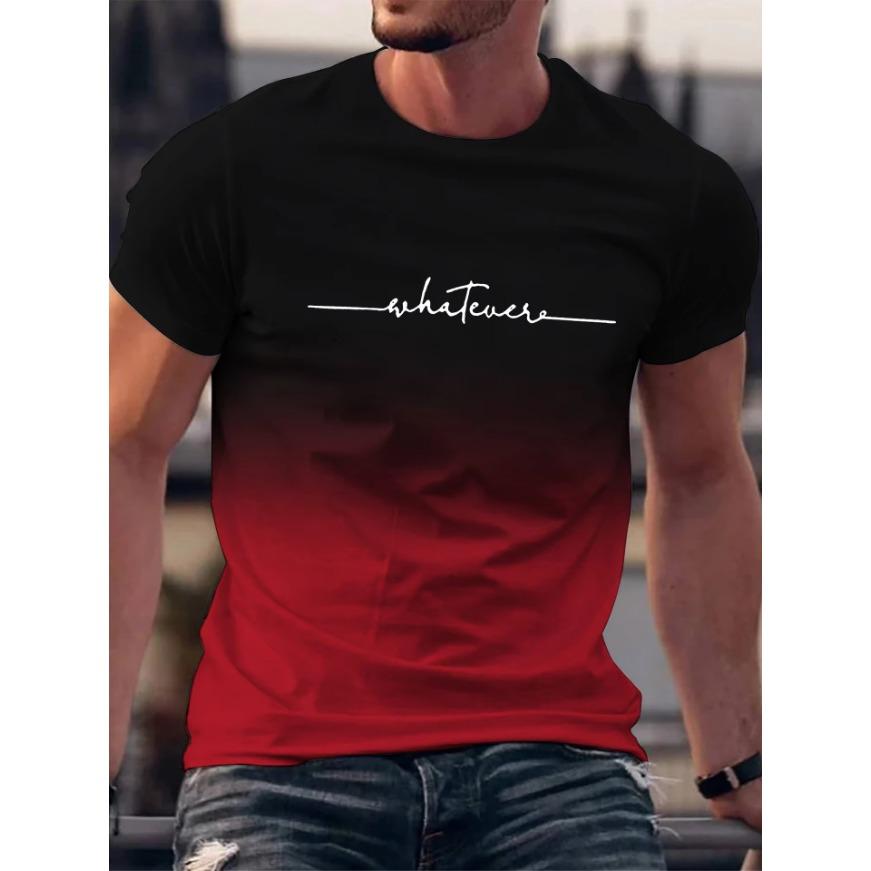 Plus Size FUGUIS Gradient Crew Neck Korte Mouw Alfabet Print T-shirt Casual Weekendkleding voor Mannen en Tieners Vakantie Resorts Lente/Zomer/Herfst S