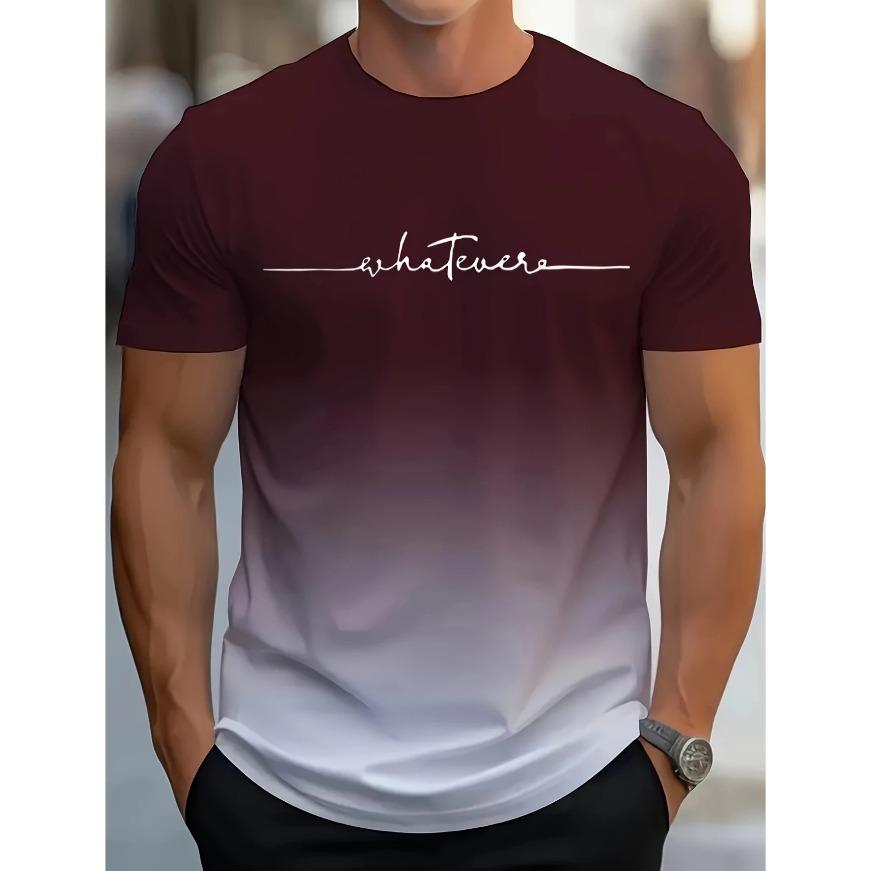 Plus Size FUGUIS Gradient Crew Neck Korte Mouw Alfabet Print T-shirt Casual Weekendkleding voor Mannen en Tieners Vakantie Resorts Lente/Zomer/Herfst 6XL