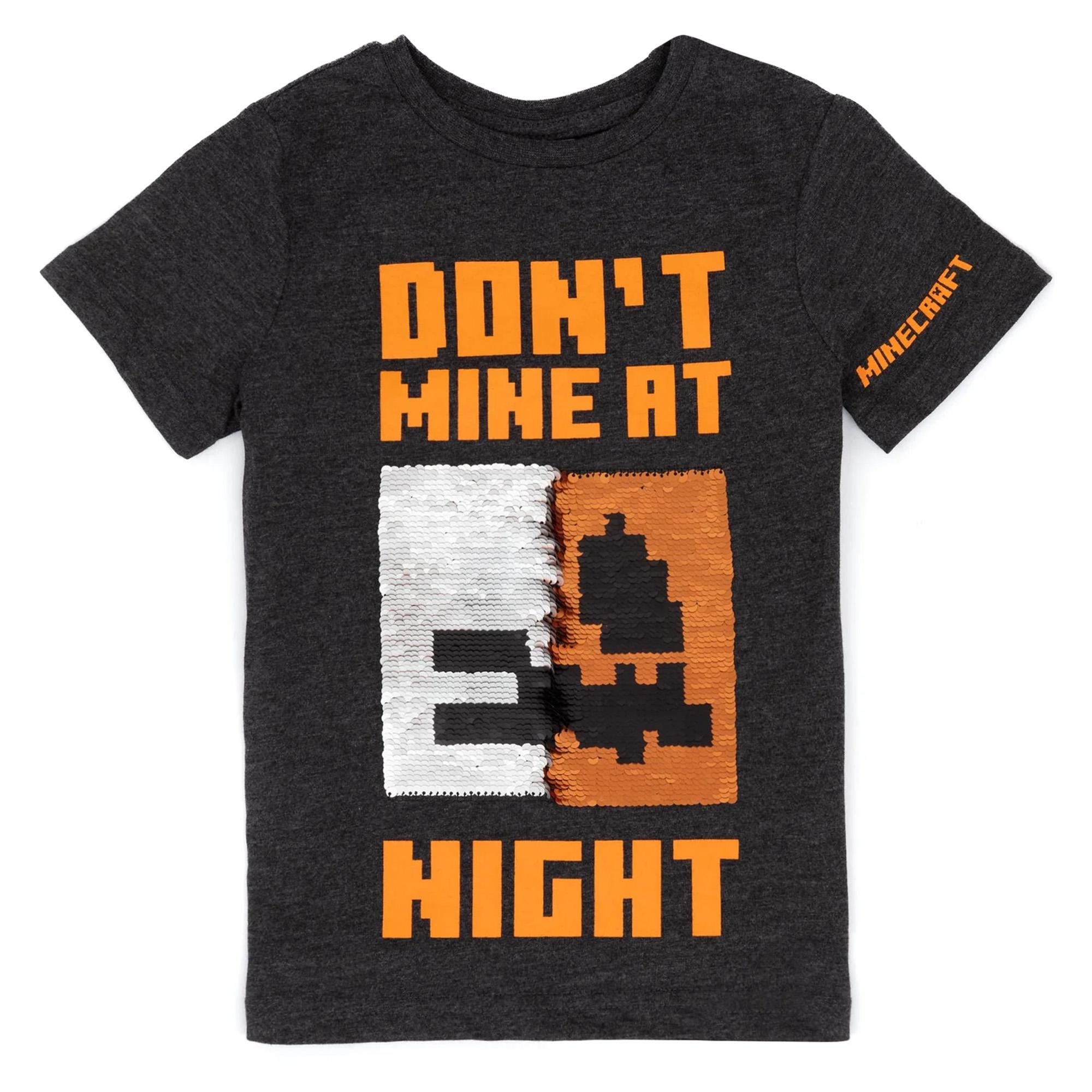 Minecraft Childrens/Kids Don't Mine At Night Flip T-shirt met pailletten 6-7 Years zwart/oranje
