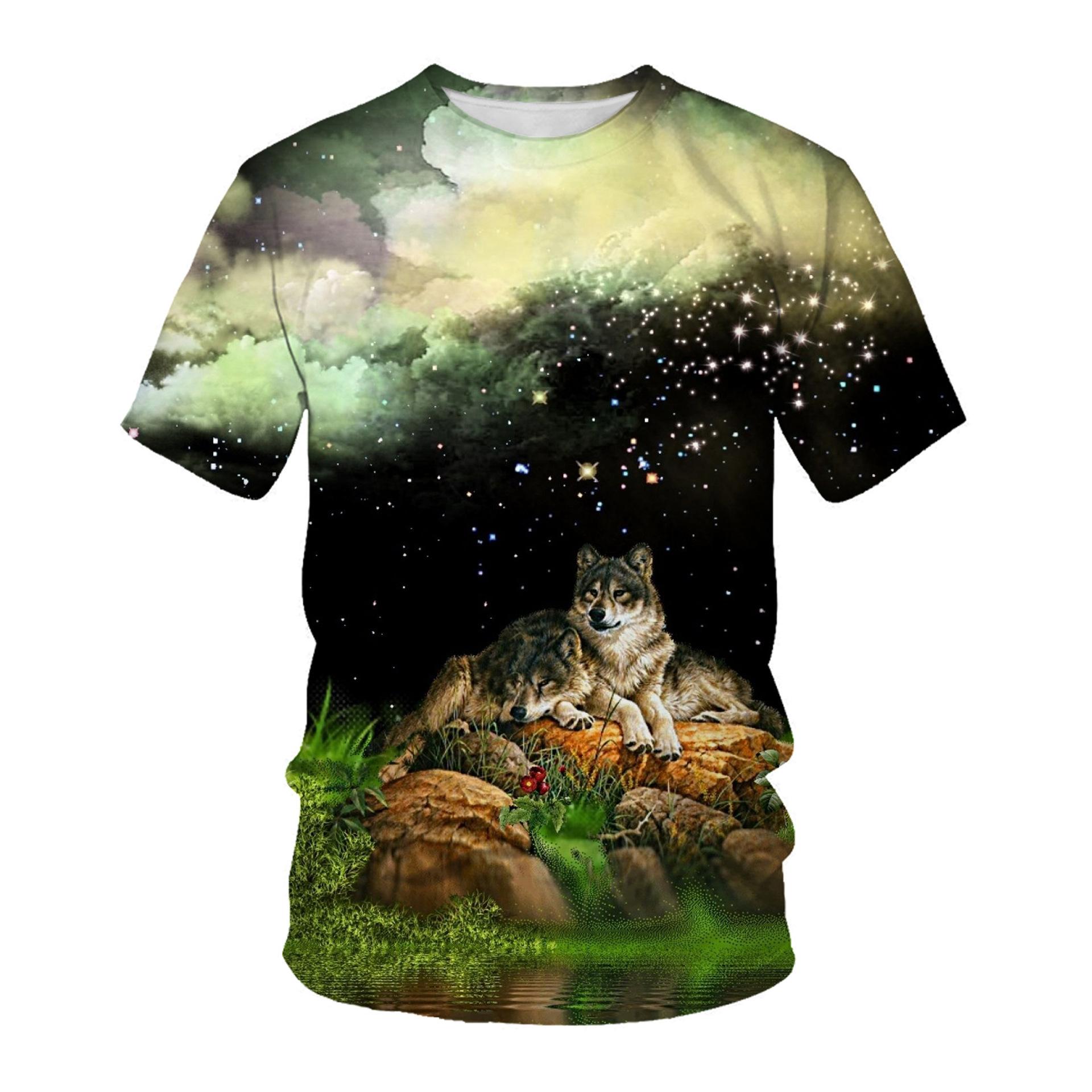 WowClassic Zomer heren T-shirt 3D Animal Print Tees Fox Wolf Patroon Losse Ronde Hals Korte Mouw Tops Heren 3XL
