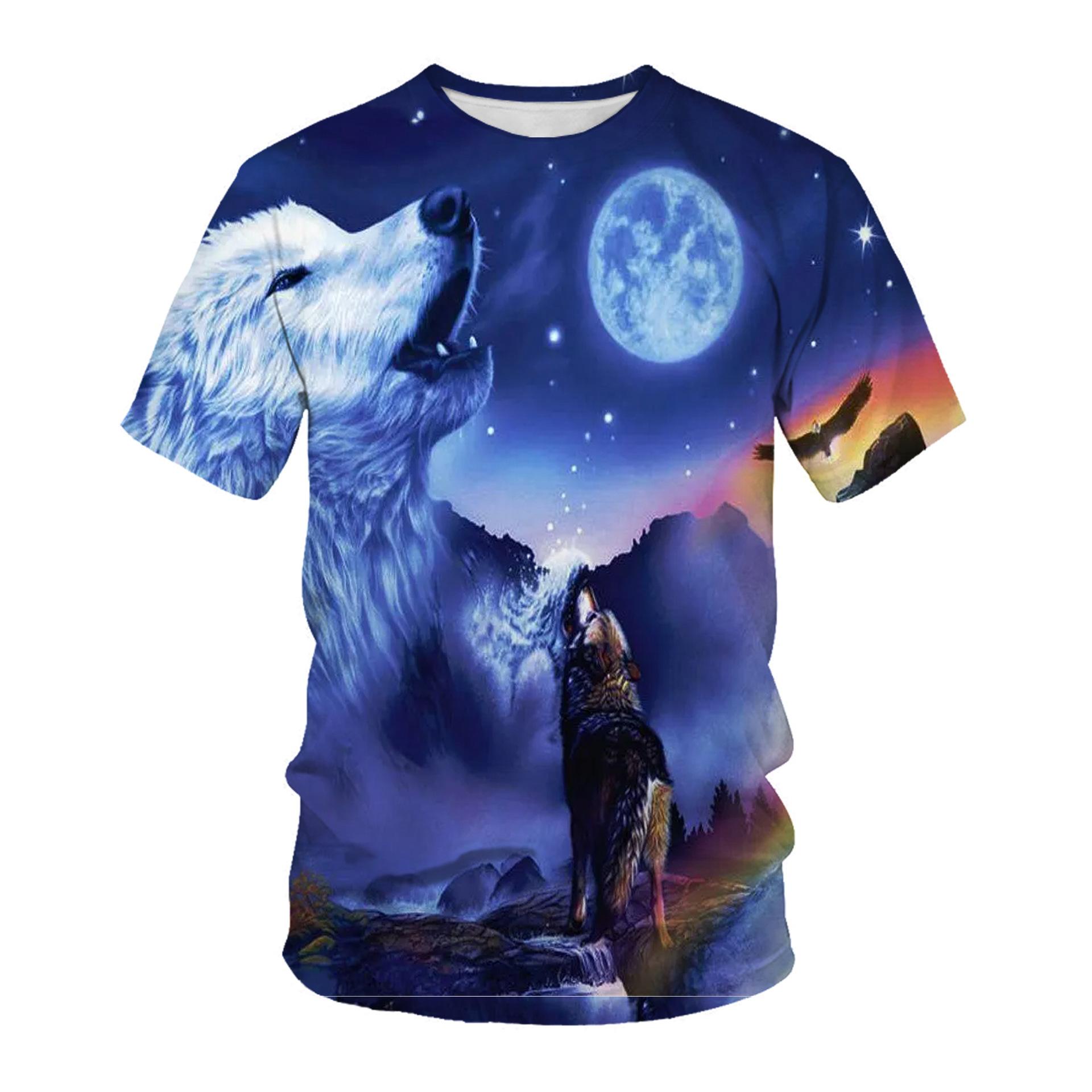 WowClassic Zomer heren T-shirt 3D Animal Print Tees Fox Wolf Patroon Losse Ronde Hals Korte Mouw Tops Heren 6XL