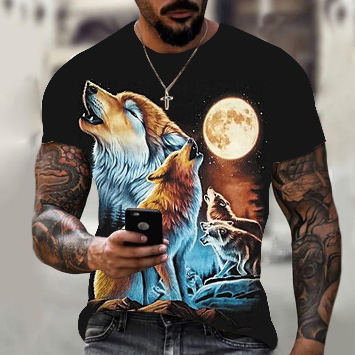 ETST WENDY 05 T-shirt met dierenwolfprint voor mannen Zomer Polyester Ronde hals Losse korte mouw Streetwear Oversized T-shirts Casual tops Tees 5XL