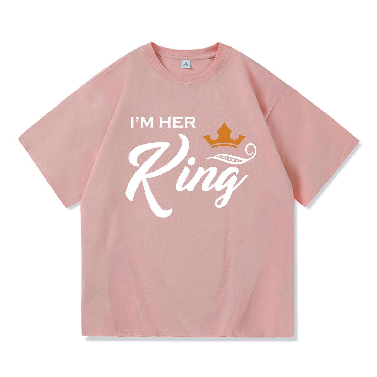 FEGKZLI Fashion 2023 Casual KONING KONINGIN Print Zomer Katoenen T-shirt Korte Mouw O Hals Losse Lovers T-shirt Vrouwen Mannen tops Tees 5XL