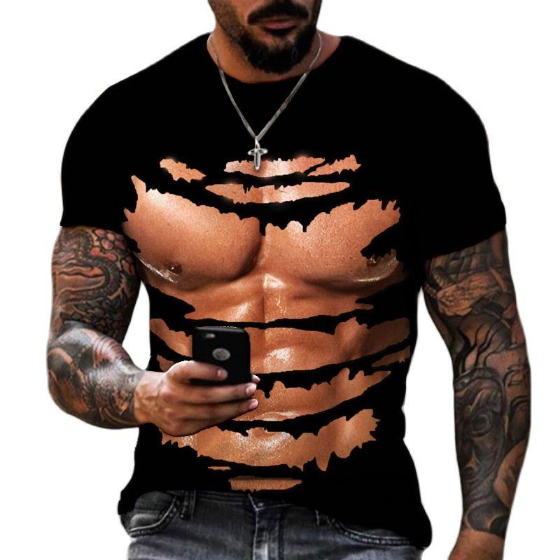Xin nan zhuang Zomer Mode Persoonlijkheid Borst Spier Abs Grafische T-shirts Mannen Casual Hip Hop Harajuku 3D Grappig Gedrukt Korte Mouw Tees top XL