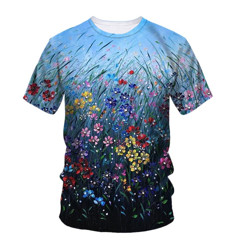 Xin nan zhuang Zomer Nieuwe Landschap Olieverf Art Grafische T-shirts Mode Literaire Jeugd Casual Tees Persoonlijkheid Mannen Gedrukt O-hals Tops XS