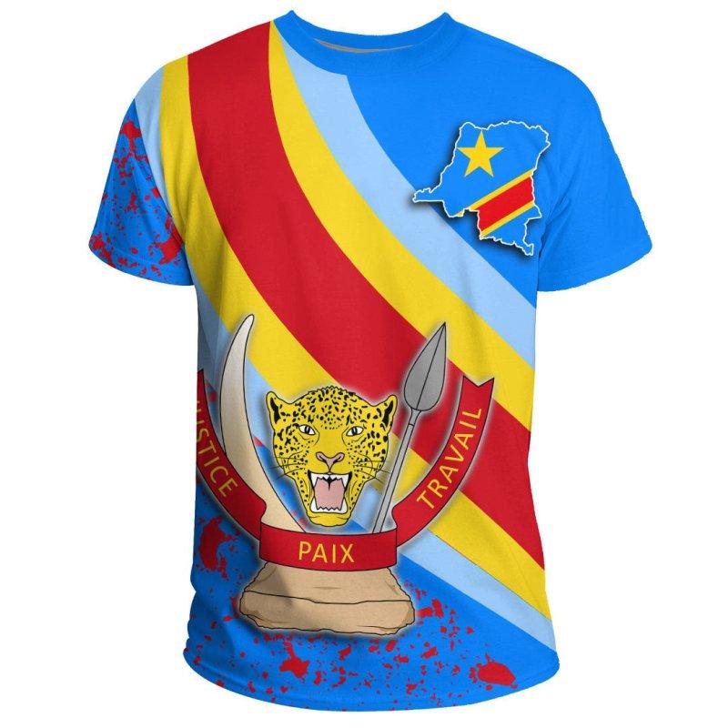 ETST 07 Democratische Republiek Congo Land Vlag 3D Gedrukt Hoge Kwaliteit T-shirt Zomer Casual Korte Mouw Ronde Hals Heren Dames Tops 6XL