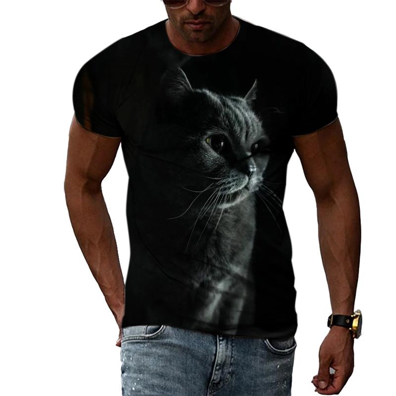 ETST WENDY 05 Mode Persoonlijkheid Cool Stijl Kat grafische t-shirts Voor Mannen Zomer Dier Patroon 3D Print Zwart T-shirt O-hals Comfortabele Top 6XL