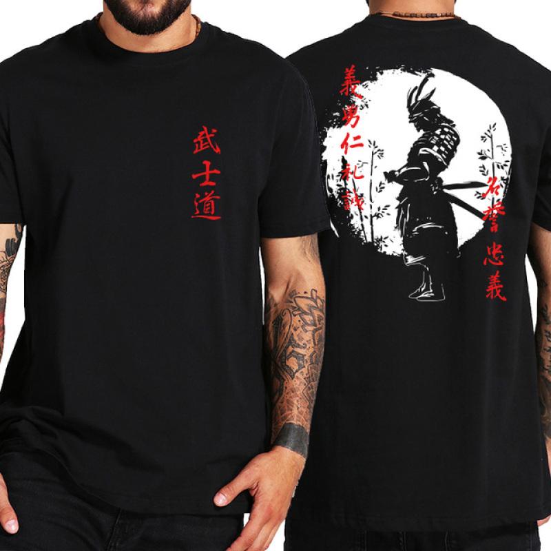 Nihao Japan Samurai Geest T-shirts Japanse Stijl Terug Print EU Size 100% Katoen Tops T-shirt Bushido Mannelijke Geschenken Tee L